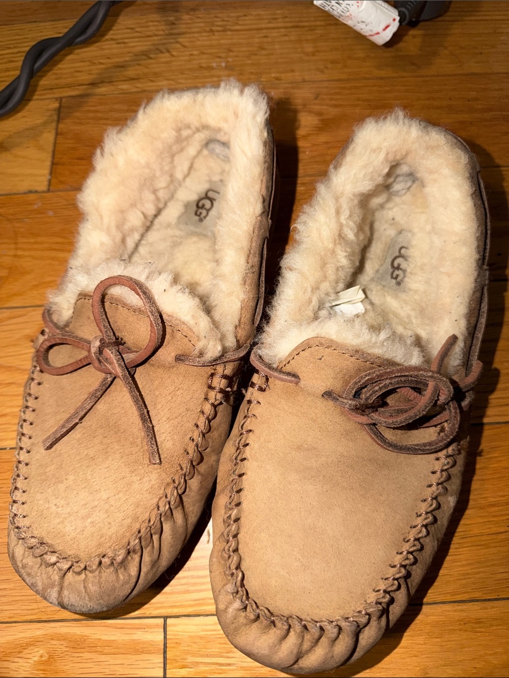 UGG Tan Suede Shearling Moccasin Slippers